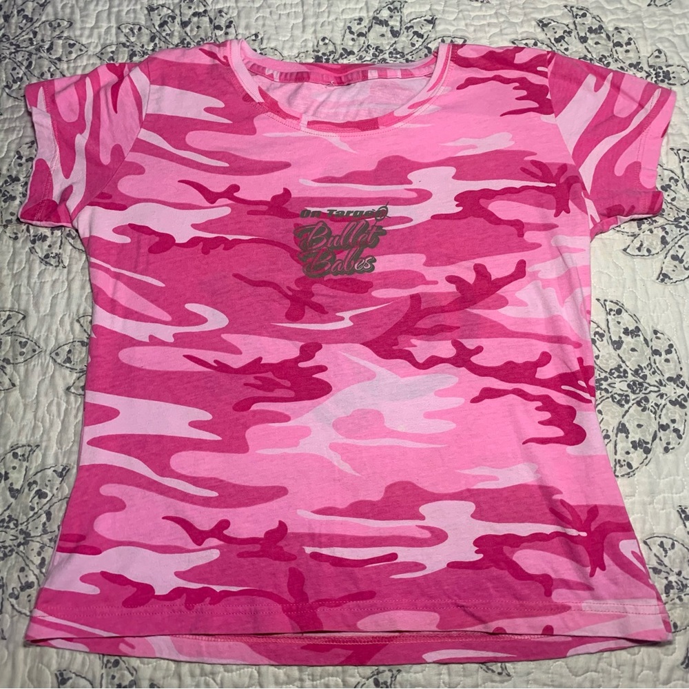 Y2k pink camo bullet babe graphic baby tee
